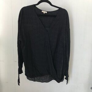 Cotton Bleu black plaid drape front long sleeve top size M
